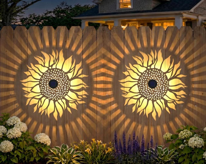 Sunflower Solar Fence Lights Outdoor 2 Pack Solar Deck Step Wall Lamp Garden Decor