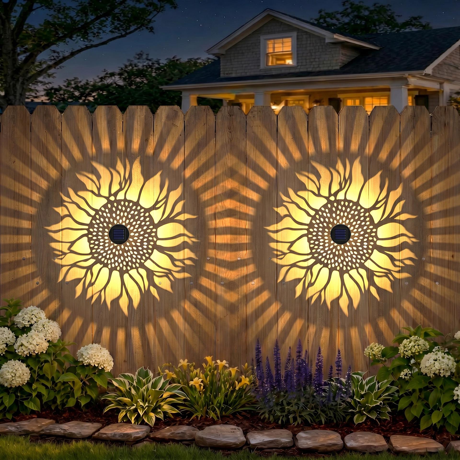 Sunflower Solar Fence Lights Outdoor 2 Pack Solar Deck Step Wall Lamp Garden Decor