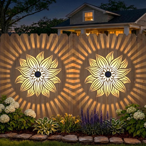Flower Solar Fence Lights Outdoor 2 Pack Solar Deck Step Wall Lamp Garden Decor