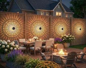 Mandala Solar Fence Lights, Outdoor Garden Decor (Pack of 2)