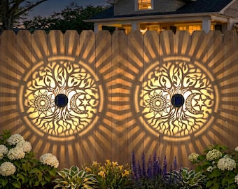 Tree of Life Solar Fence Lights Outdoor Solar Step Wall Lamp Garden Decor(2 Pack)