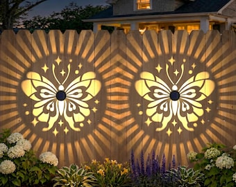 Butterfly Solar Fence Lights Outdoor Solar Deck Step Wall Lamp Garden Decor (Pack of 2)