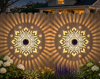 Solar Fence Lights, Mandala Pattern Outdoor Garden Decor (Pack of 2)