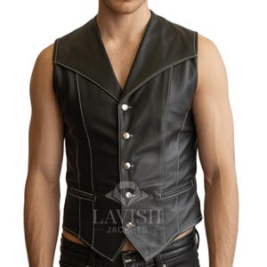 Men’s Black Leather Vest – Western Style Biker Look  vest