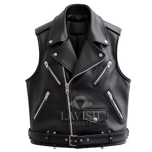 Men’s Black Leather Biker Vest – Sleeveless Motorcycle vest