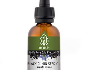 Teliaoils Black Cumin Seed Oil, 100% Pure Organic Cold Pressed, Skin Nails & Hair, an excellent Antioxidant 1. fl oz/ 30 ml