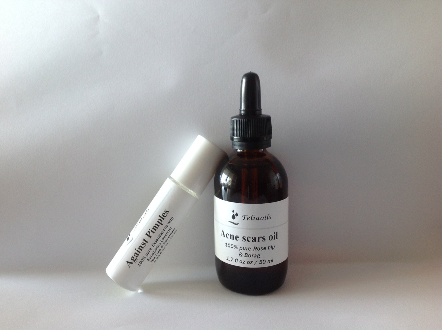 Facial oil for acne scars 50ml / 1.7oz AND pimples essential oil blend relief roll on