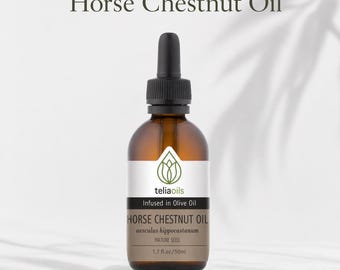 Teliaoils Olio di ippocastano, olio d'oliva infuso per massaggi, cura botanica per gambe e corpo, 50 ml