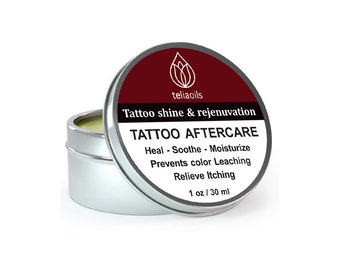 Tattoo aftercare balm, All Natural, Organic, Shines, Rejuvenates, Speeds up Tattoo relieving process, Brightens Ink, Prevents color leaching
