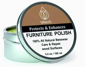 100% Pure Beeswax Natural Wax Wood & Furniture Polish Neutral Cream  - nourishing, renewing, sealing, covering scratches, protecting 3.4 oz