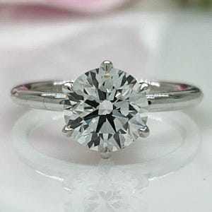 Solitaire Round Cut Moissanite Engagement Ring, Minimalist Ring for Women, White Gold Ring, Personalized Jewelry, Anniversary Gift for Wife