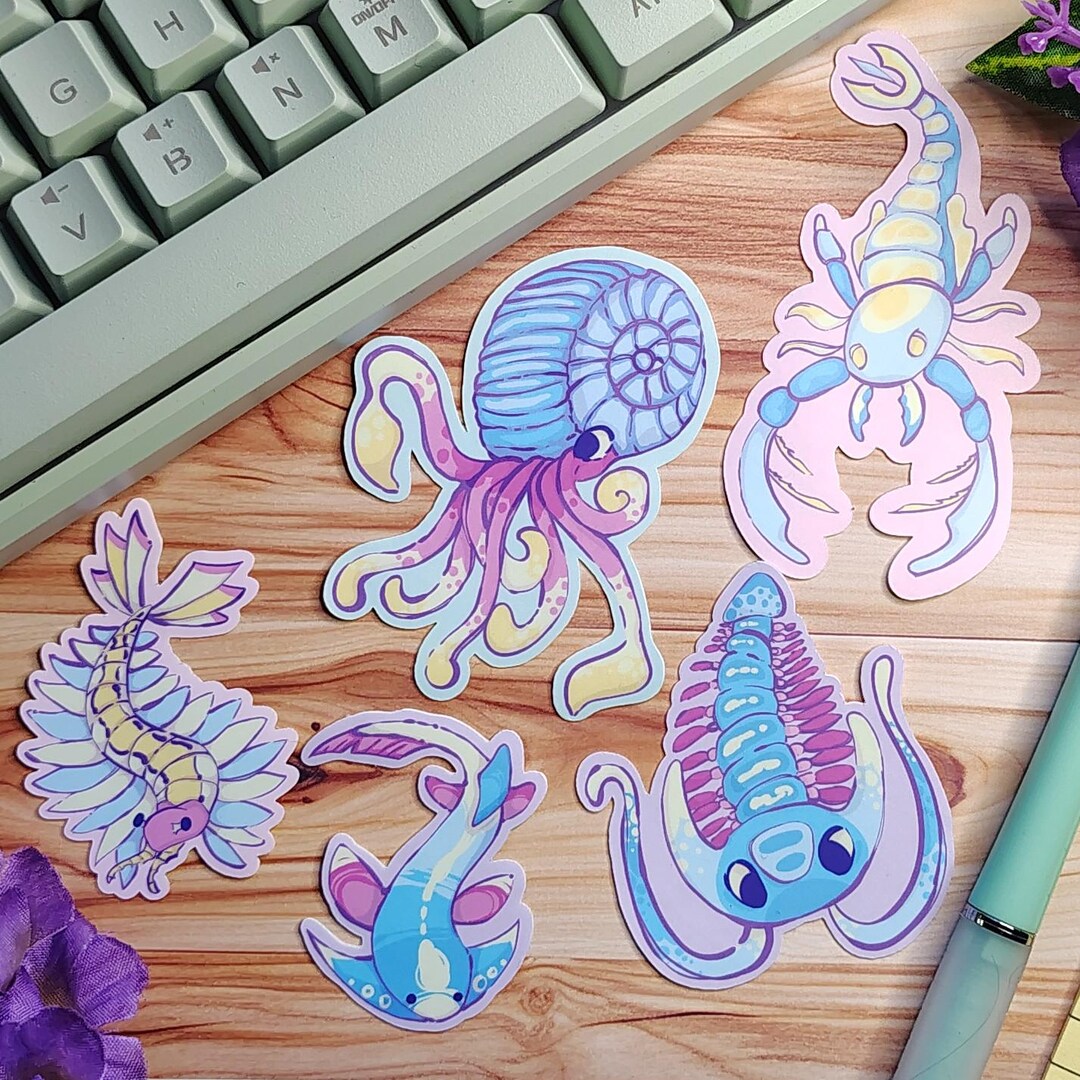 Exticnt Sticker Extinct Sea Creature's Sticker Pack, Pastel Smooth Matte Waterproof ...