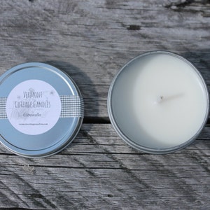 Citronella duftende Handpoured 4oz reine Soja Kerze Reise Zinn-Vermont Cottage Kerzen