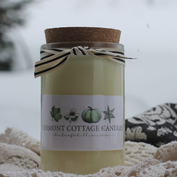 Recycled Candle Jar-Recycled Glass with Cork Lid- 16oz Soy Coconut Candle Jar-Eco Friendly Candle-Vermont Candles - Vermont Cottage Candles