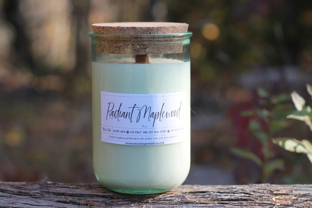 Wooden Wick Soy Candle: Recycled Glass Jar, Cork Lid - 13oz - Etsy
