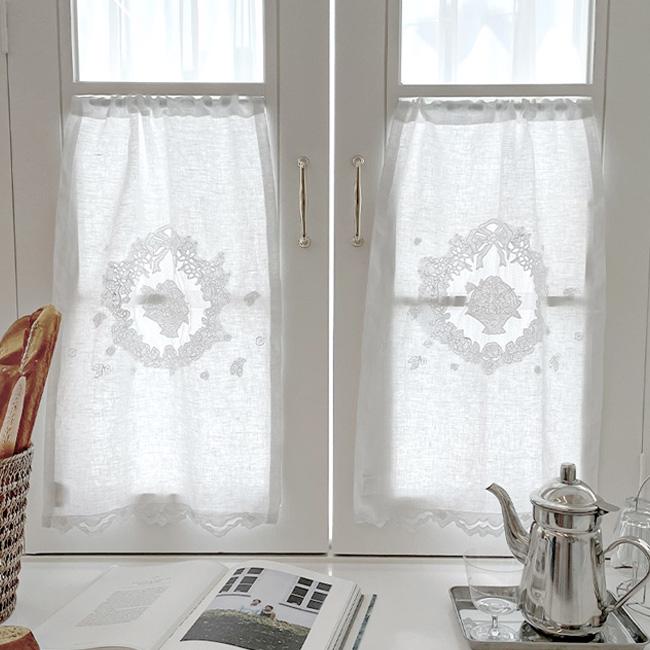 Tendine In Misto Lino Ricamate – 60x240 Cm – Bianco – Coppia – Euroricami Viterbo