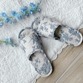 Quilted Cobalt Blue Floral Slipper, Comfortable Double Sole Indoor Shoes for Couples, Linen Blend Relaxed Fit product logo