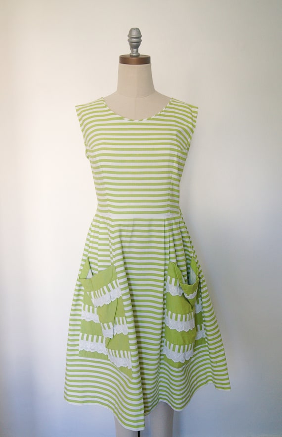 Mid-Century Green Striped Day Dress