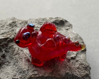 Cute transparent red baby dragon lampwork glass focal bead