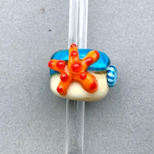 Lampwork glass starfish, anemone and barnacle ocean-themed big hole bead. Suitable for Pandora, Troll, European charm bracelets. 5mm hole