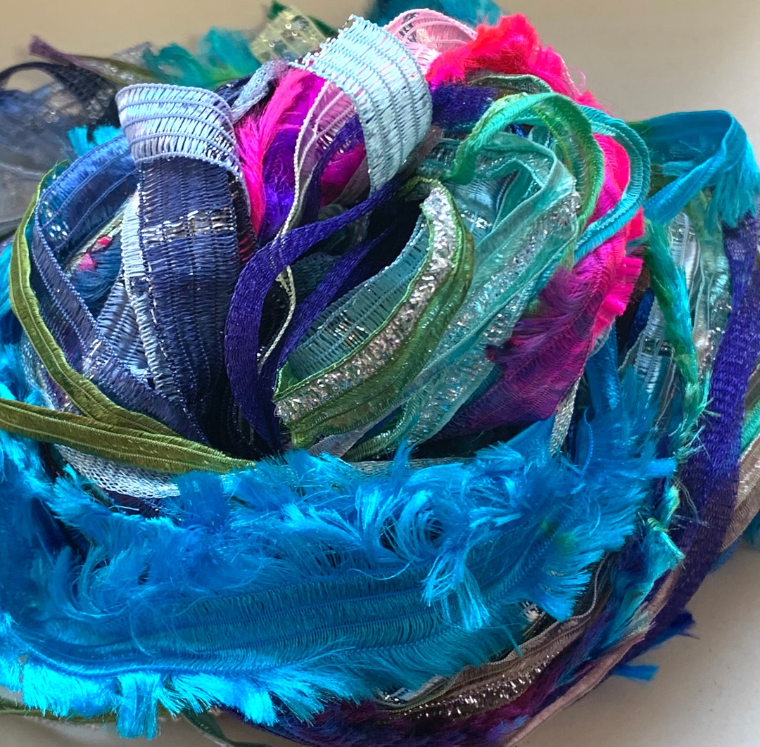 Mixed Blue/green Palette Ribbon Yarn Collection. 10 Lengths of 1 Metre ...