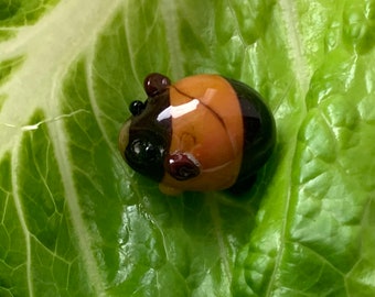 Cute little caramel and chocolate brown guinea pig lampwork glass micro figurine