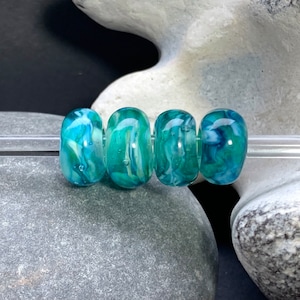 Streaky green/turquoise/aqua encased big hole lampwork glass beads. Suitable for Pandora, Troll, European charm bracelets. 5mm bead hole image 3