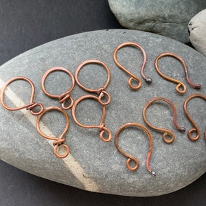 5 handmade antique copper hook and eye clasps with hammered detail