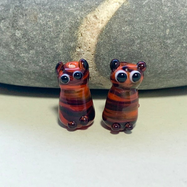 Lampwork glass cute little tabby cat lampwork bead pair. Also available as earrings with sterling silver ear wires