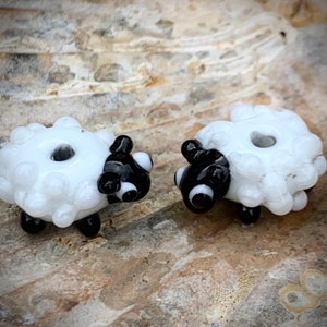 Cute little sheep Lampwork bead pair