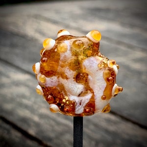 Amber and cream ammonite lampwork focal bead