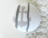 White fabric button, anchor grey, 32 mm 1.25 in