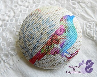 Button fabric with bird, 40 mm / 1.57 in diameter
