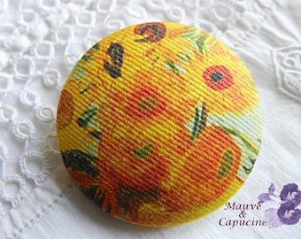 Button out of fabric, Van Gogh sunflowers, 0.78 in / 20 mm