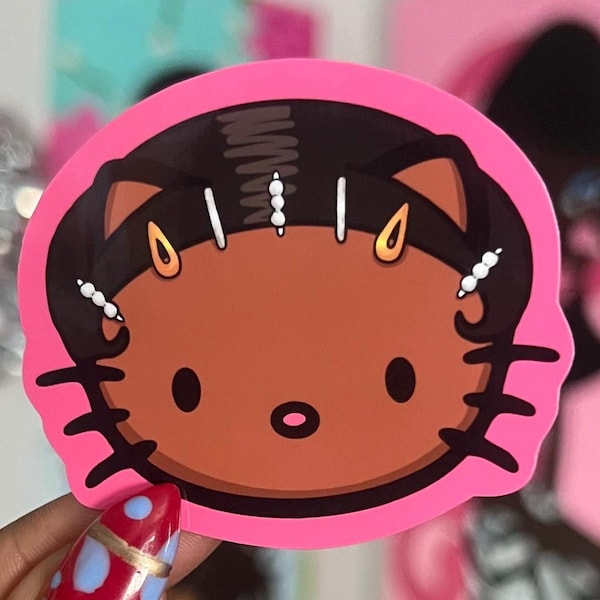 90’s Black Kitty vinyl sticker/kitty die cut sticker/ doll sticker/
