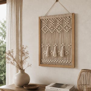 Makramee-Wanddekoration, dekoratives Makramee, Makramee-Wandbehang, gerahmte Makramee-Kunst, Boho-Geschenkidee