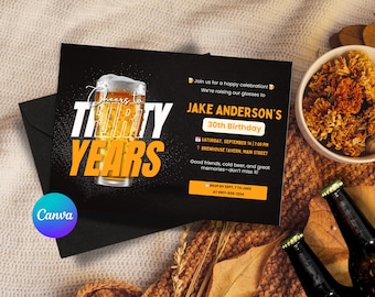 Beer Themed Birthday Invitation Printable | Editable Brewery Party Canva Template | Instant Download