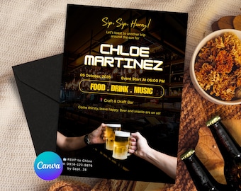 Beer Themed Birthday Invitation Printable | Editable Brewery Party Canva Template | Instant Download