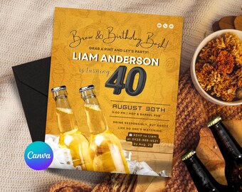 Beer Themed Birthday Invitation Printable | Editable Brewery Party Canva Template | Instant Download