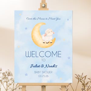 Baby Shower Welcome Sign: Over the Moon Lamb Decor (Editable Template, Digital Download