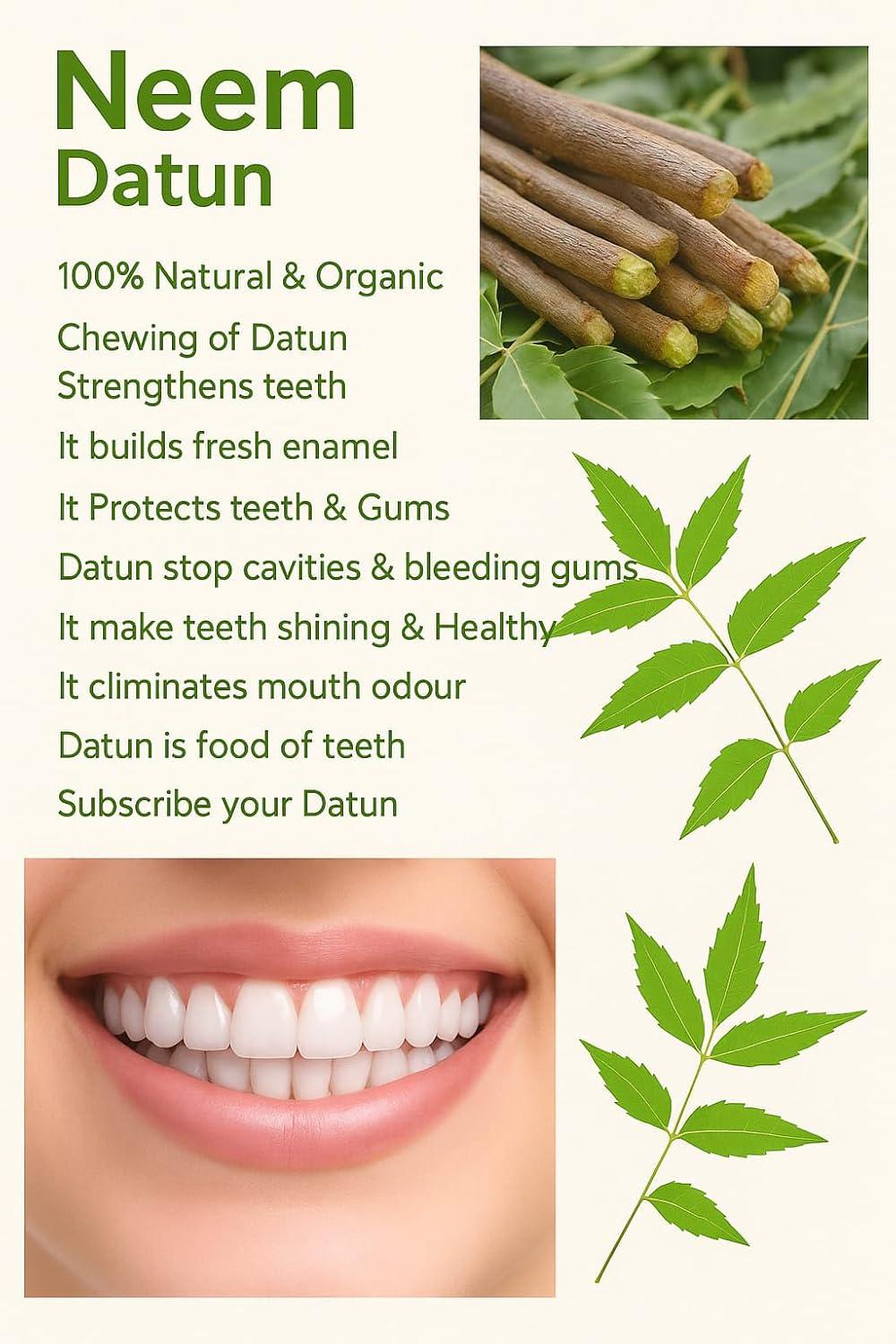 Datun Paper Toothbrush Natural Miswak & Neem Datun Combo Pack | Herbal Teeth Cleaning Sticks ...