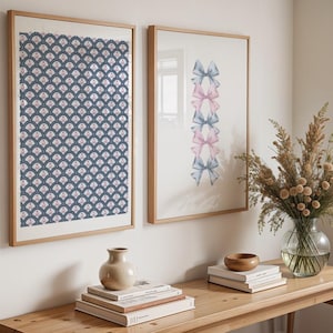Grand Millennial Wall Art Prints: Bows & Hydrangeas Set (Digital Download)