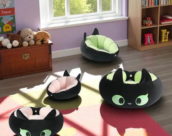 Black Cat Plush Neck Pillow – Kawaii Cartoon Travel Cushion
