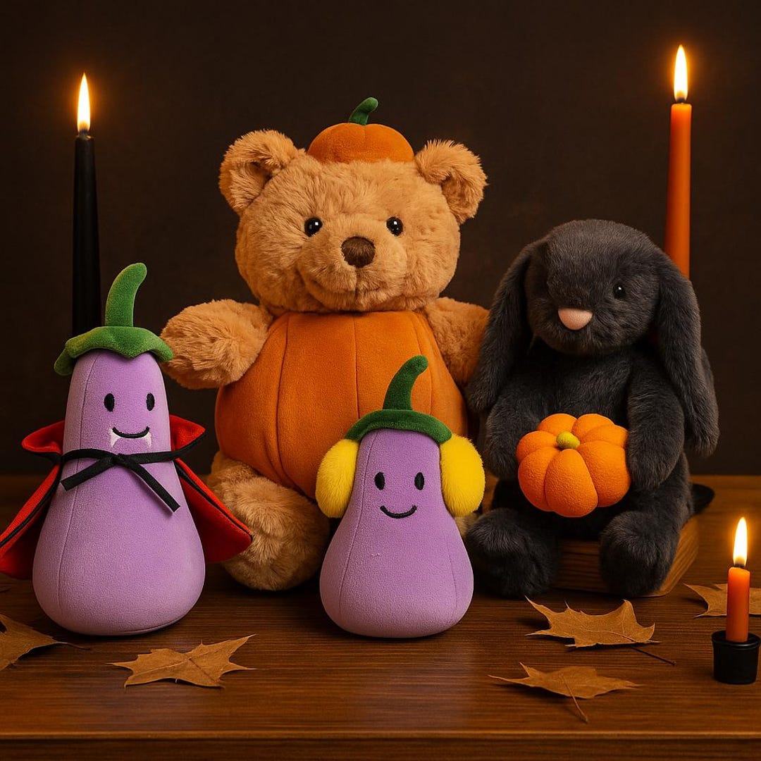 Kawaii Halloween Plush Toy – Pumpkin Bear, Black Rabbit, Eggplant Doll ...