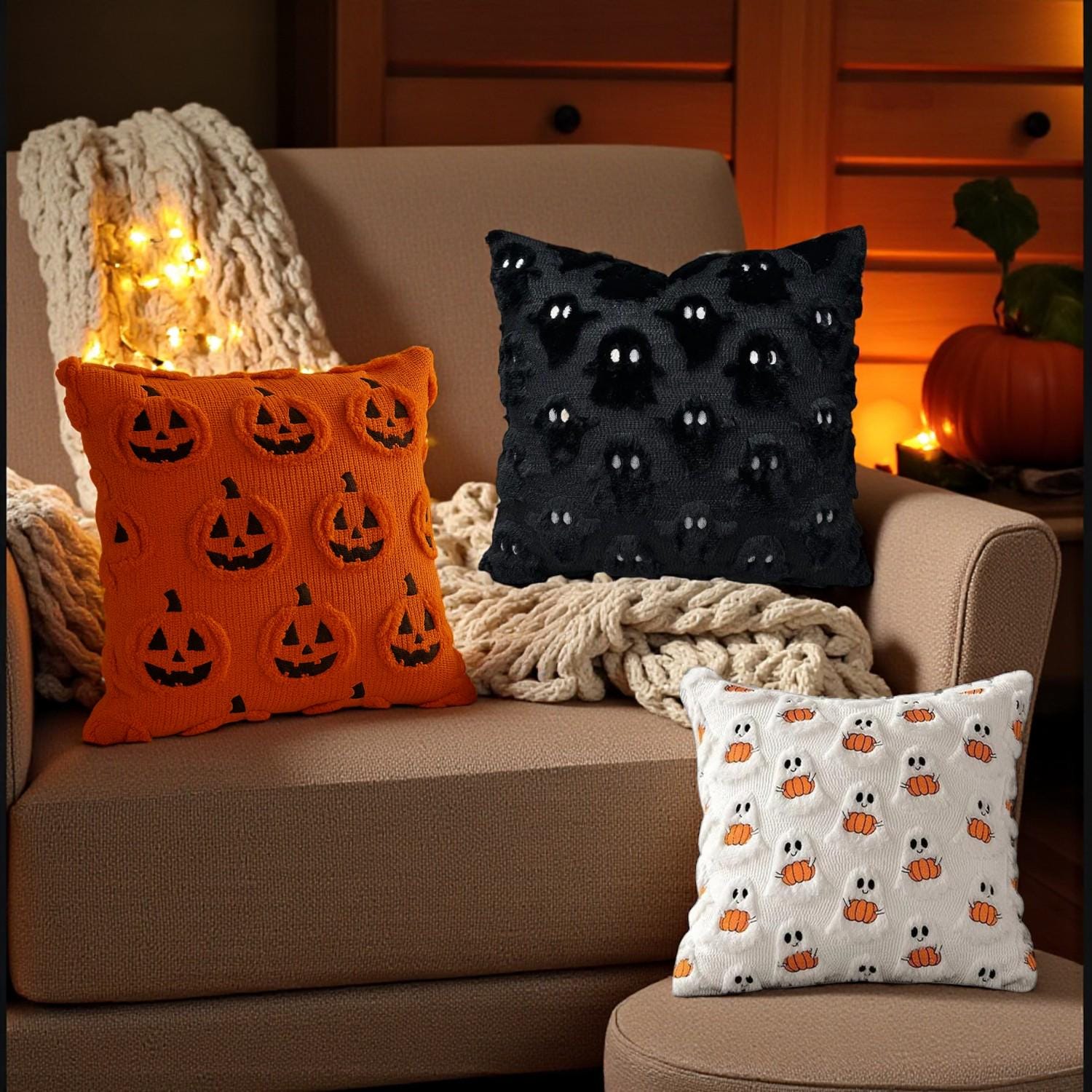 Cuscini Decorativi Halloween – Set Di 3: Fantasma, Zucca E Gatto Nero - 4