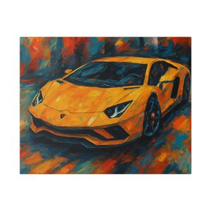 Canvas Wall Art, Yellow Lamborghini Painting, Car Lover Gift, Home Decor, Modern Art, Car Enthusiast Decor, Automotive Artwork