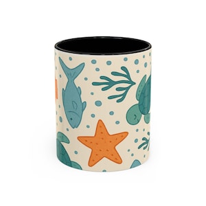 Beach-Themed Accent Coffee Mug, Marine Life Gift, Cute Sea Turtle Drinkware, Ocean Lover&#39;s Mug, Summer Vibes Beverage Container