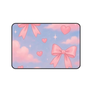 Coquette Desk Mat: Pink Bow Mouse Pad - Neoprene Office Decor
