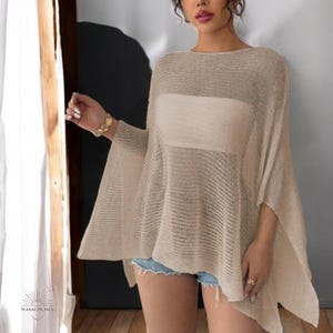 Sheer Knit Poncho for Women – Boho Chic Off-Shoulder Cover-Up, Multi-Way Beach Dress, Lightweight Robe Bohème
