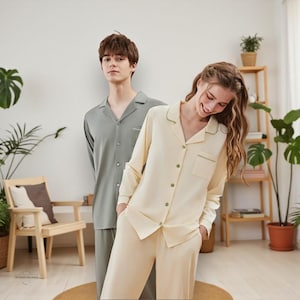 Paare kuscheliger Baumwoll-Pyjama-Set - Geschenk für Sie und Ihn, Mann & Frau - Atmungsaktiver PJs, Jahrestag, Valentinstag, Weihnachtsgeschenk